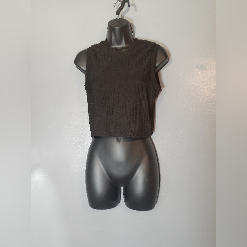 Love Poem Black Crinkle Stretch Crop Top